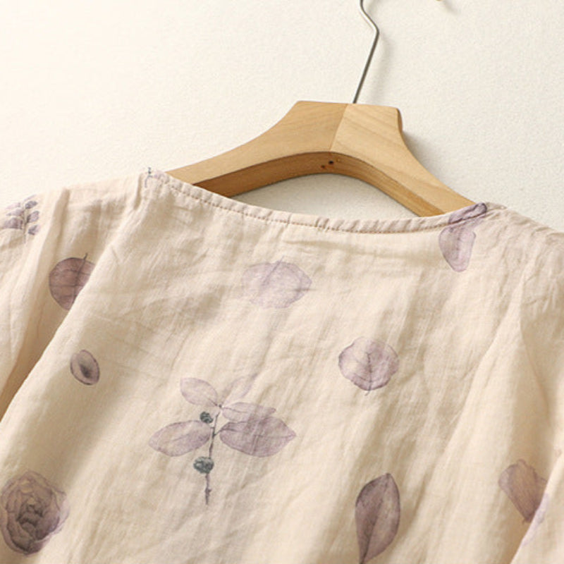 Floral Round Neck Button Placket Blouse 6