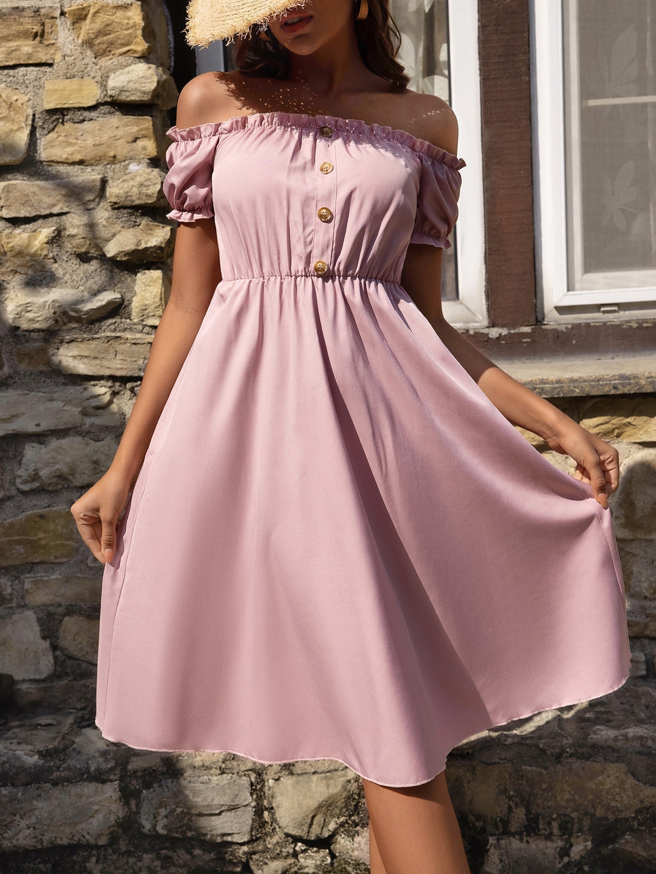 Mathis Pocketed Off The Shoulder Puff Sleeve Dress - Fashionpara