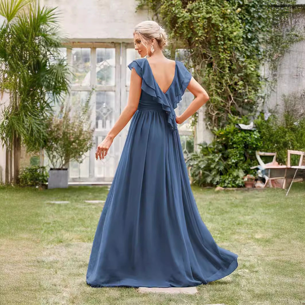 Chiffon Evening Dress Long V neck Formal Chiffon Dress Party Party Evening Dress Direct - Fashionpara