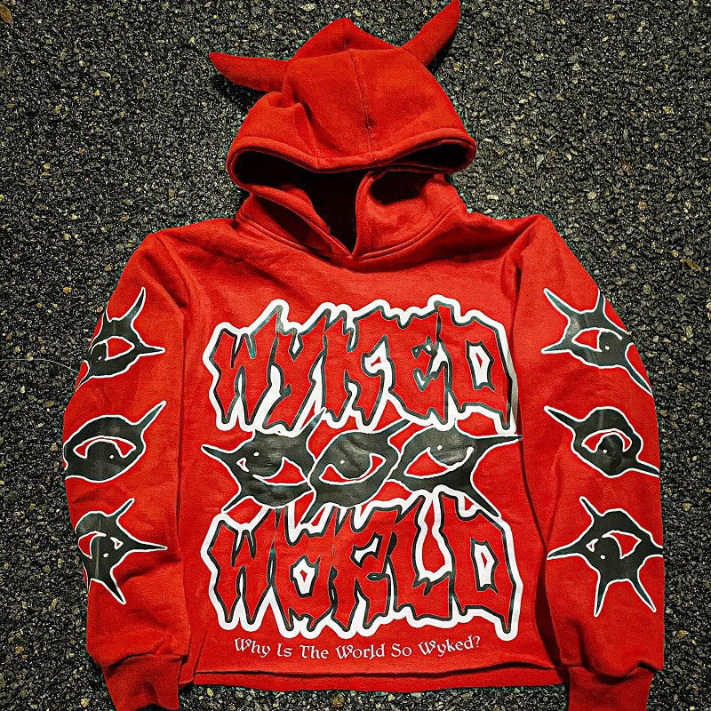 Y2K Street Print Devil Horn Hoodie 3