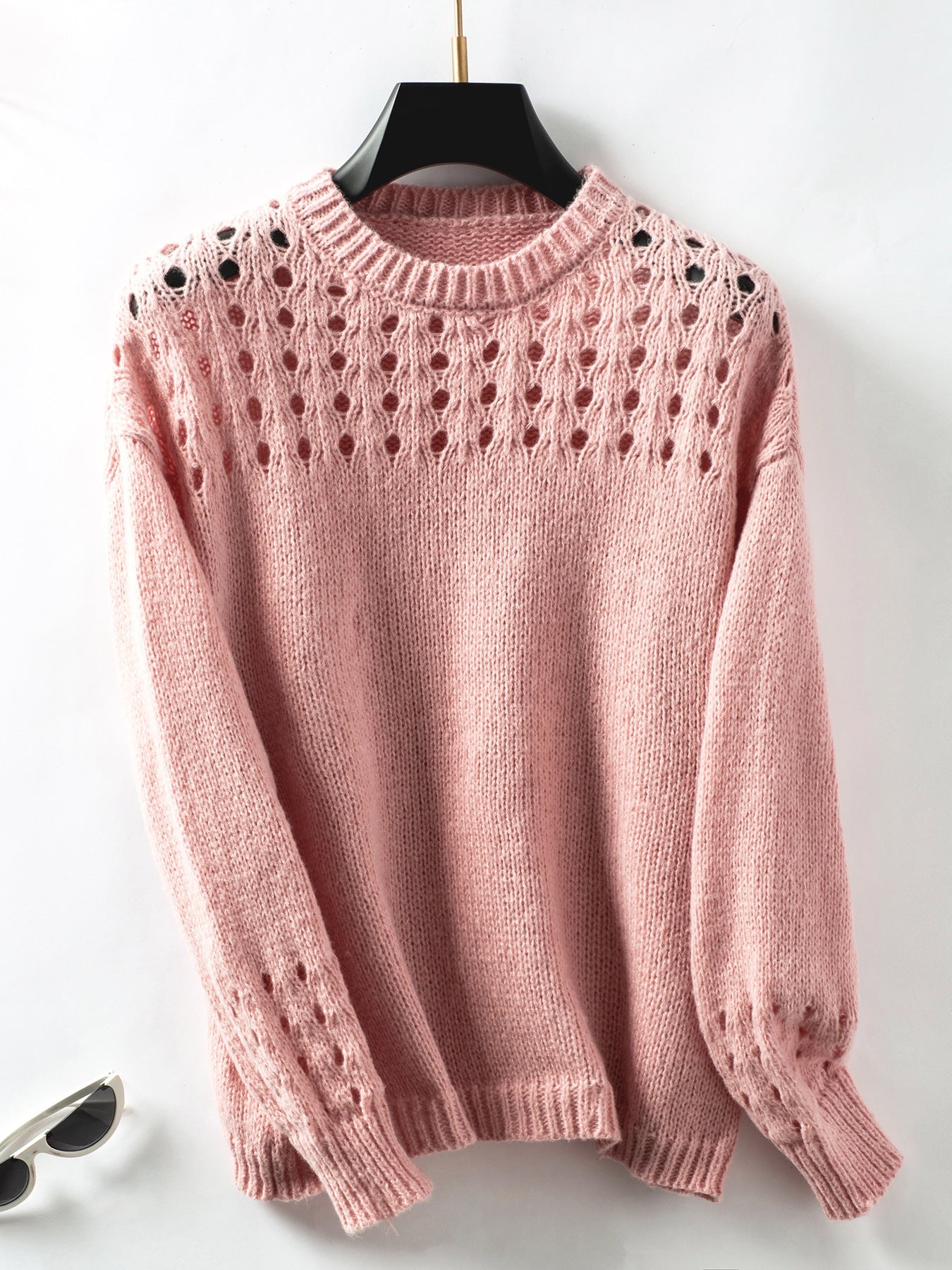 Solid Color Hollow Knit Pullover Sweater for Effortless Style