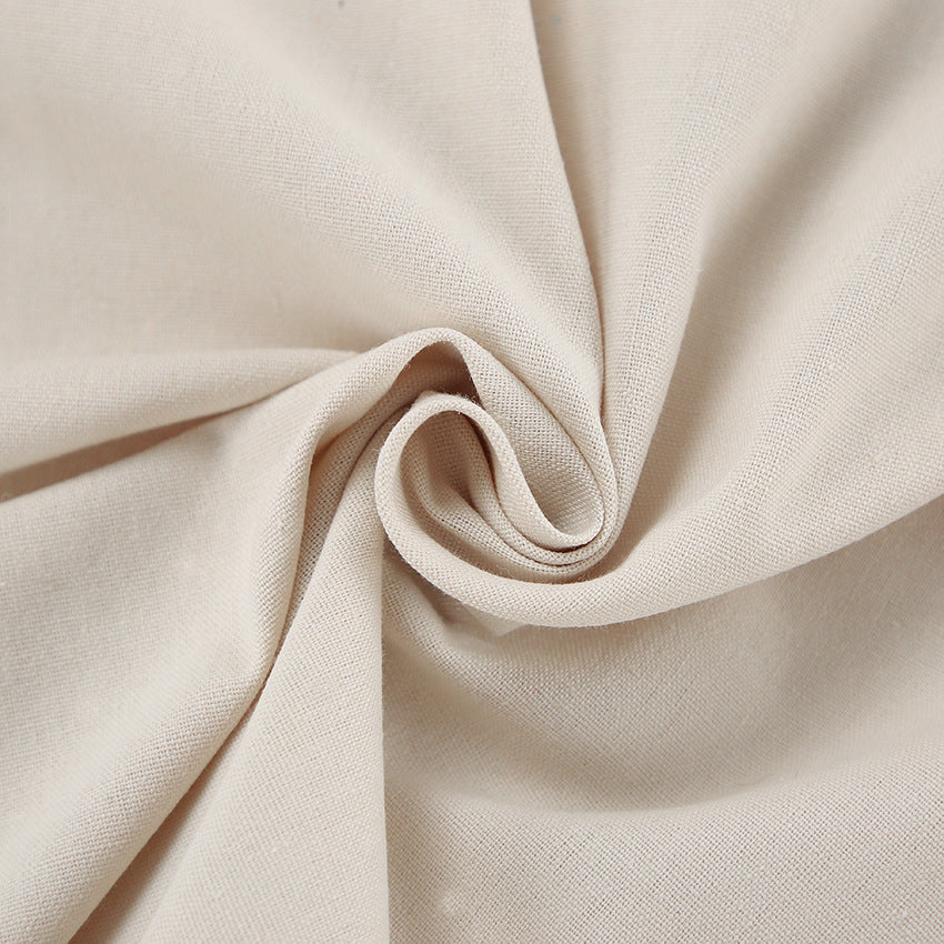 Linen V-Neck Button-Front Puff-Sleeve Midi Dress 23