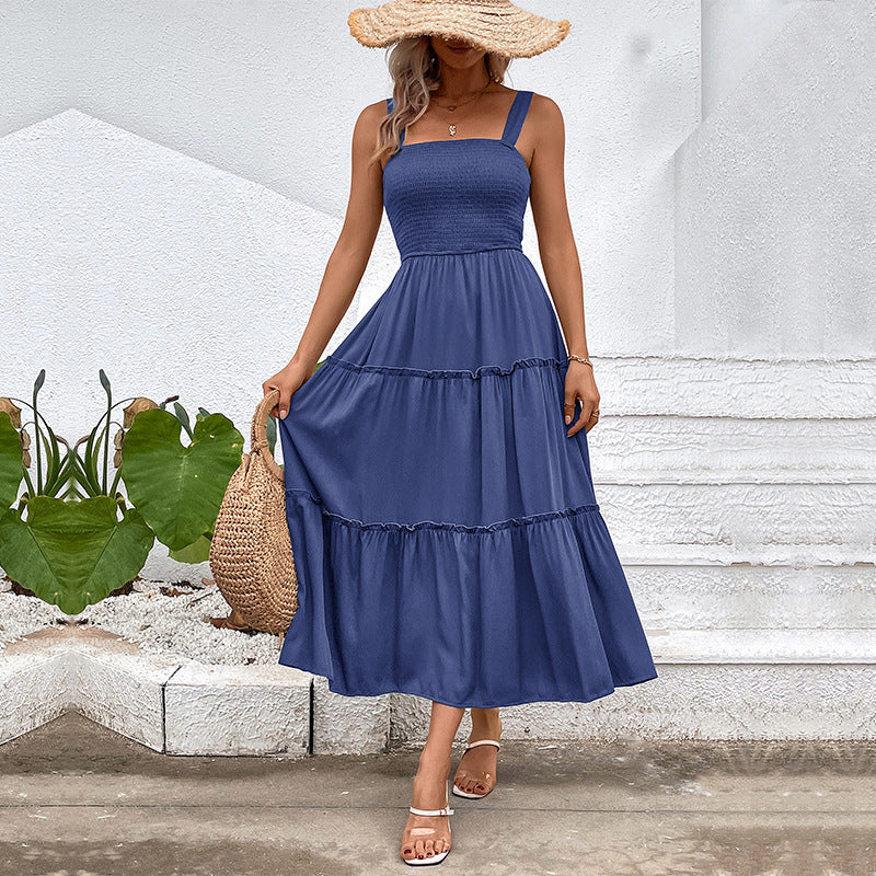 Smocked Square Neck Strappy Tiered Midi Dress 10