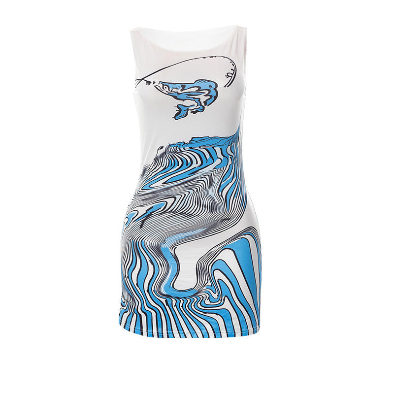 Sleeveless Print Slim Fit Hip Dress