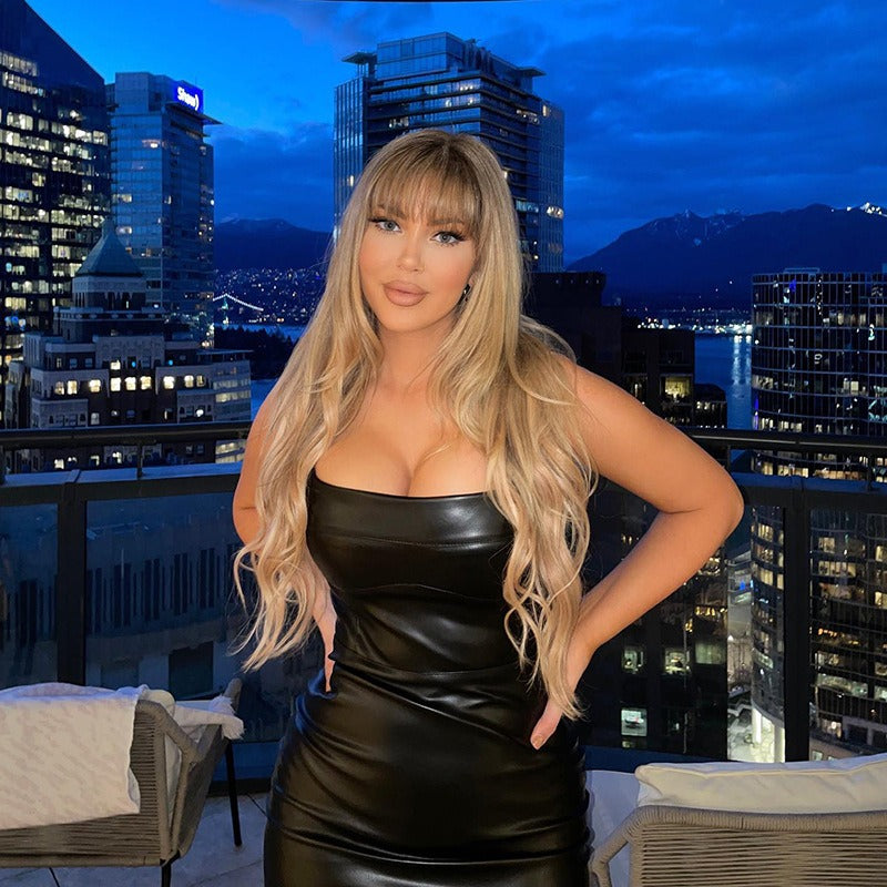 Slim Fit Leather Vest Maxi Dress