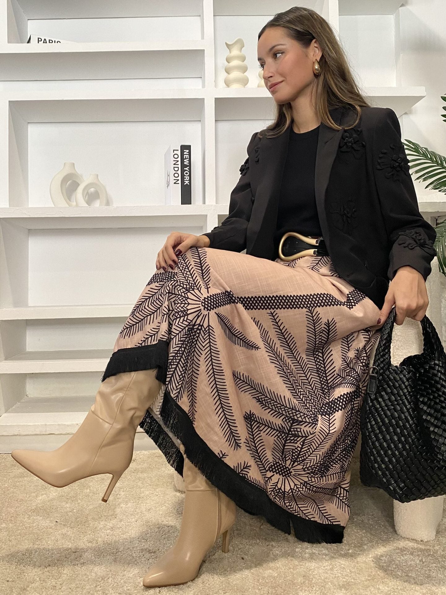 Coconut Tree Print A-Line Tassel Skirt