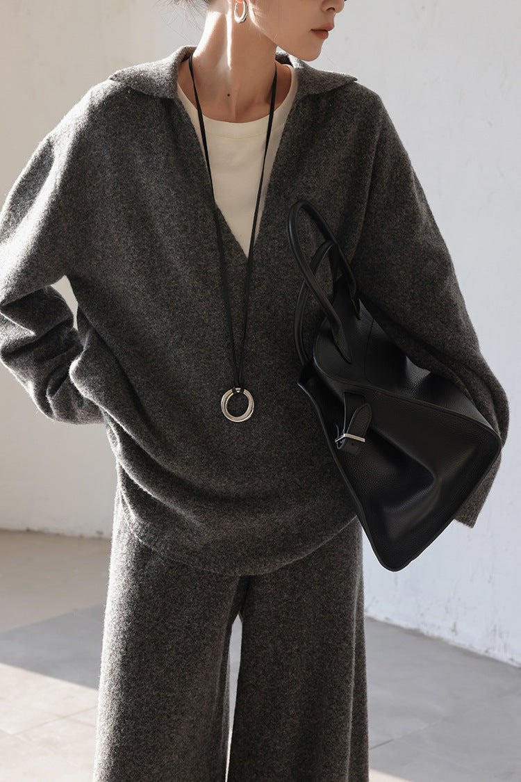 ShoptheCIC Thickened V-Neck Knitted Sweater and Pants Set