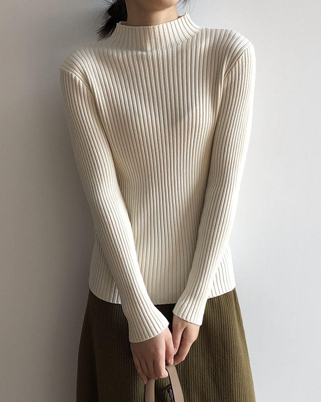 Versatile Slim Fit Half Turtleneck Striped Sweater