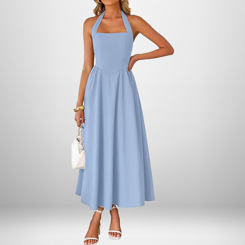 Halter Square Neck Pocket Fit and Flare Midi Dress 3