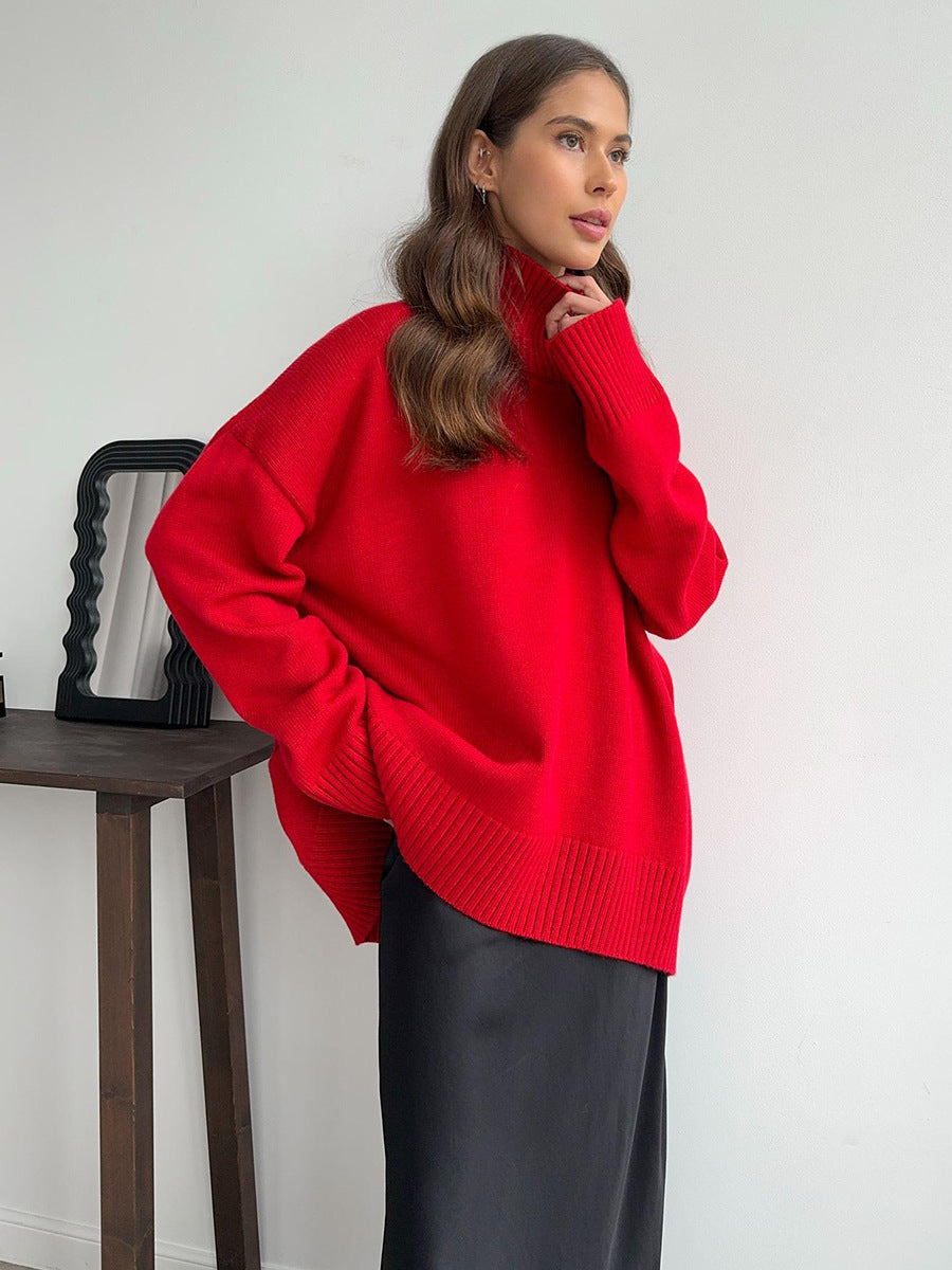Cozy Solid Color Turtleneck Knitted Pullover Sweater