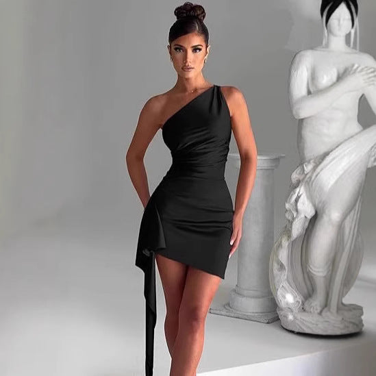 Asymmetrical One Shoulder Bodycon Evening Midi Dress