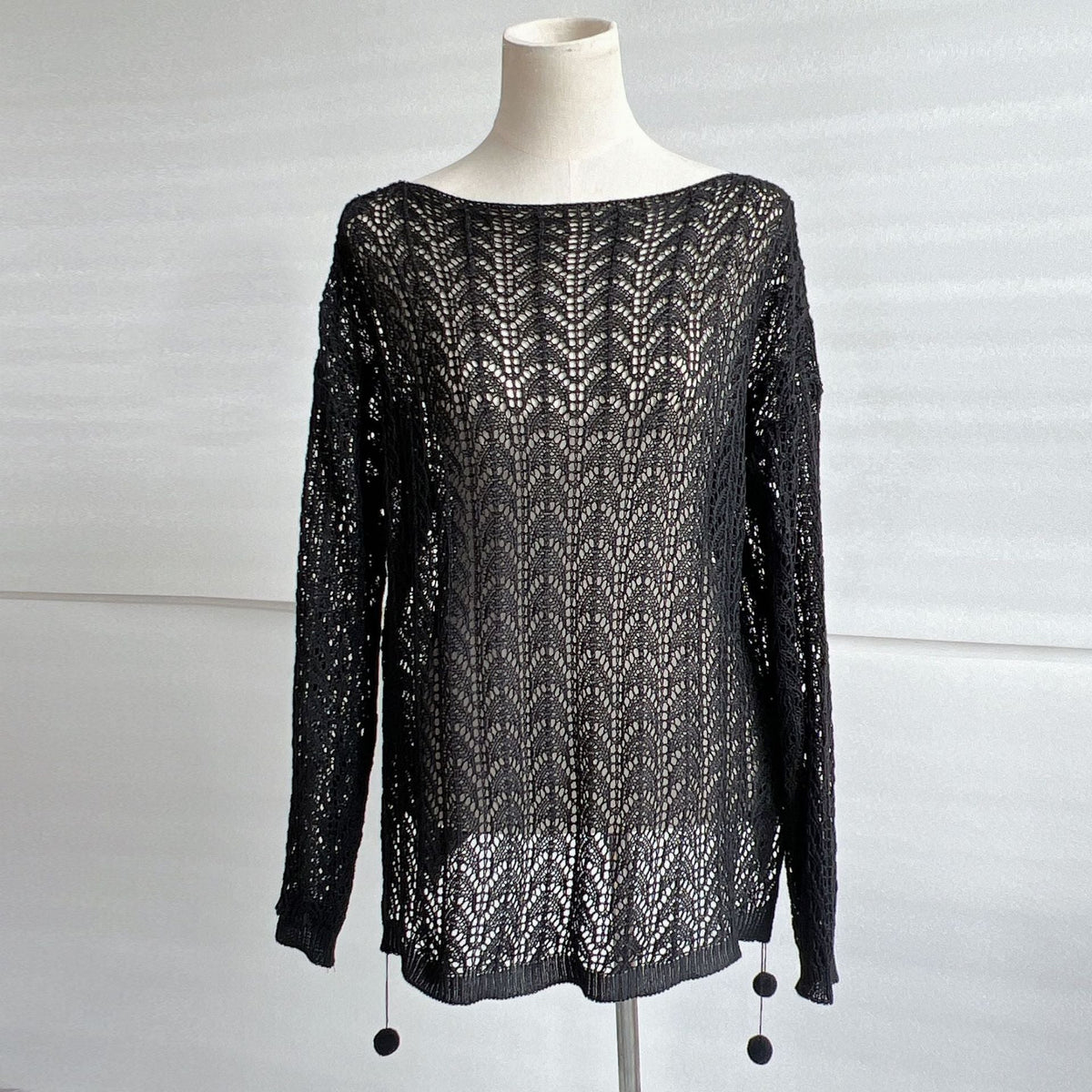 Pointelle Knit Long Sleeve Beach Cover-Up