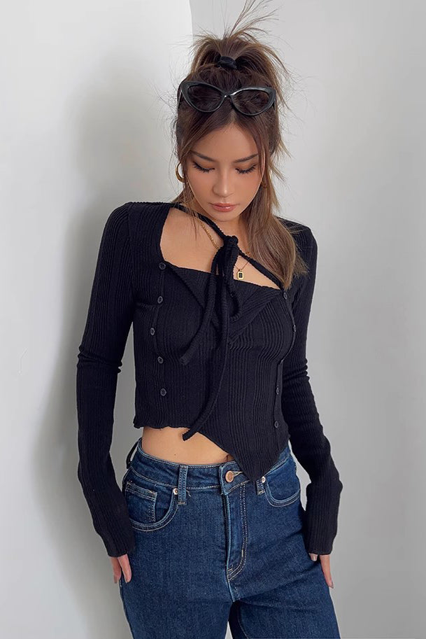 Asymmetrical Hem Rib-Knit Sweater Top for Effortless Style