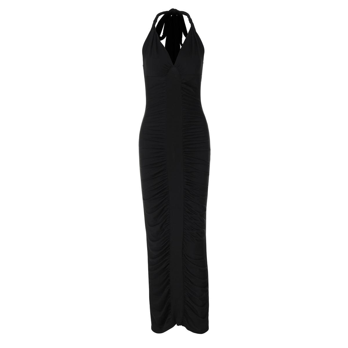 V neck Backless Lace up Slim Fit Pleated Dress - View 6