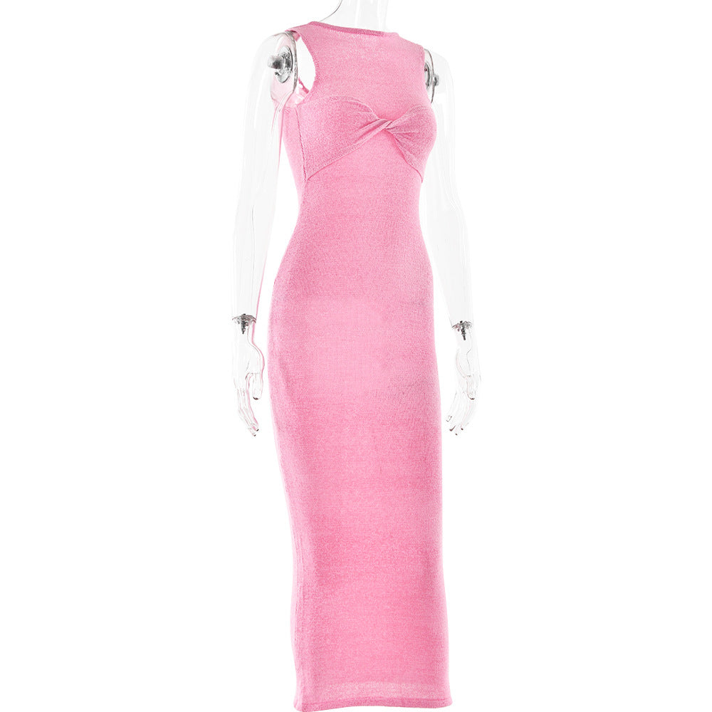 Knit Round-Neck Twist-Front Bodycon Maxi Dress 7
