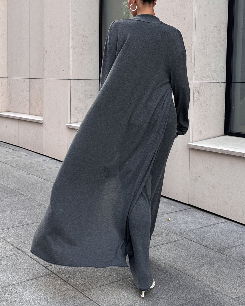 Chic Knitted Long Sleeve Cardigan with Suspender Dress Set