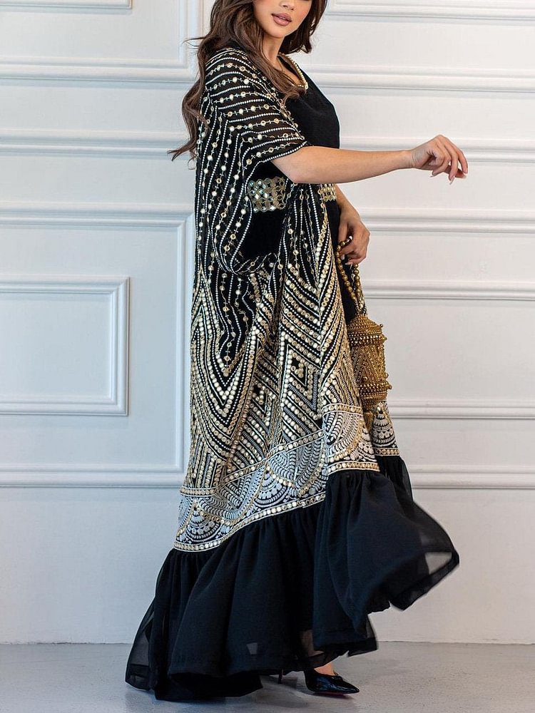 Elegant Bat Sleeve Cape Coat Dress - Stylish Two-Piece Set