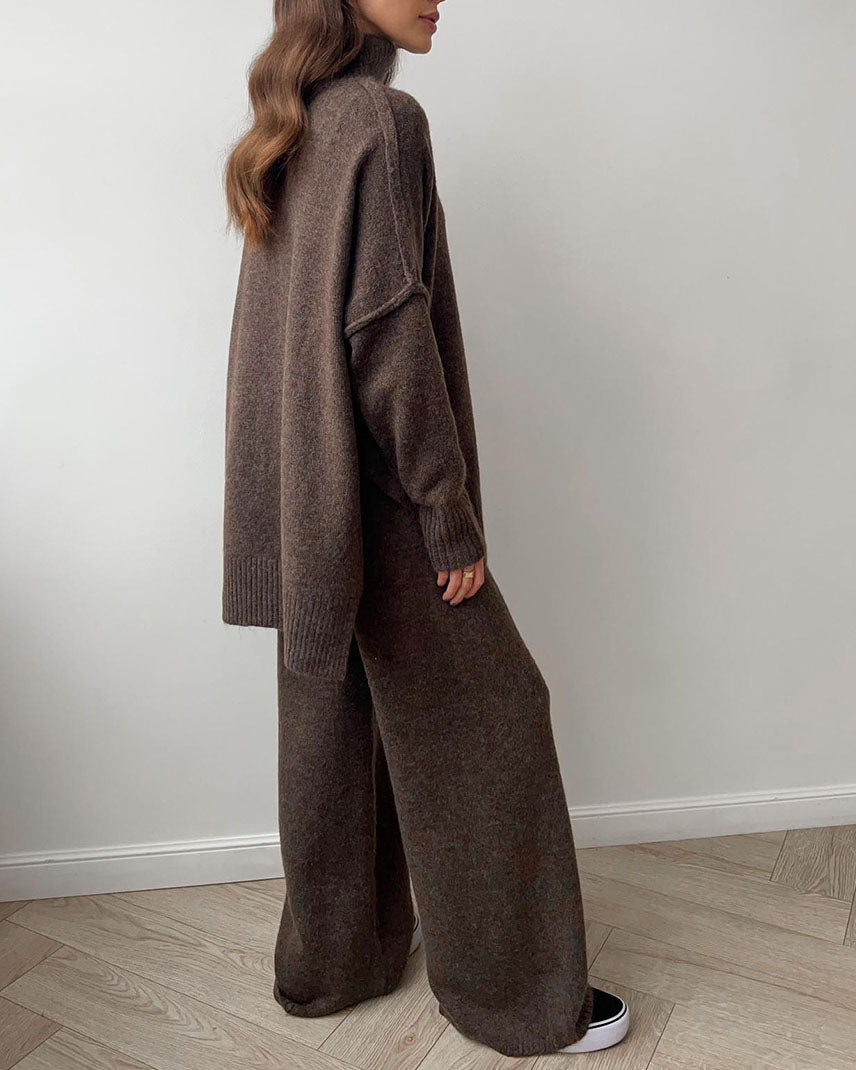 Chic Slouchy Turtleneck Sweater and Pants Suit Set