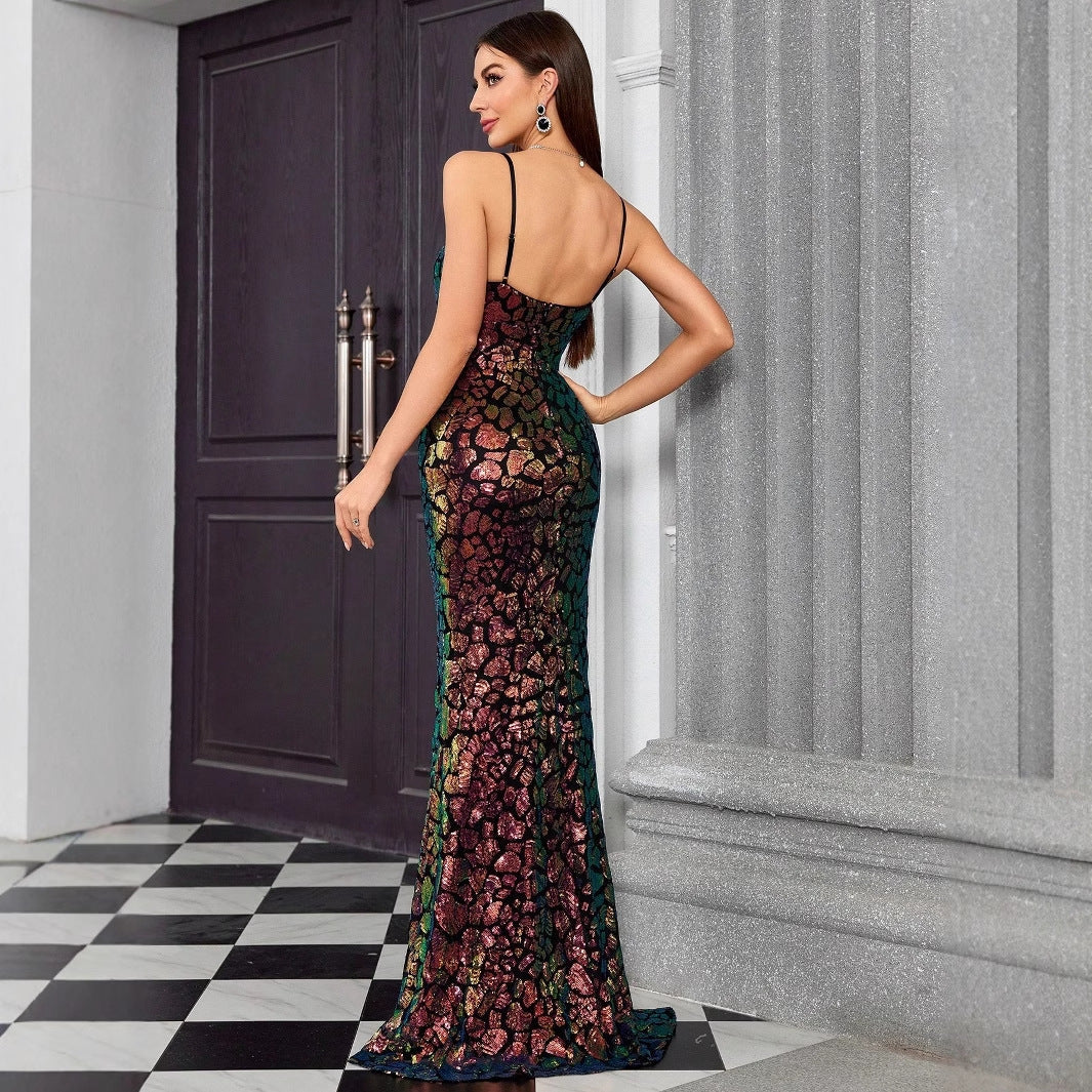 V neck Brace Evening Dress Fishtail Elegant Dress Annual Party Party Host Formal - Fashionpara