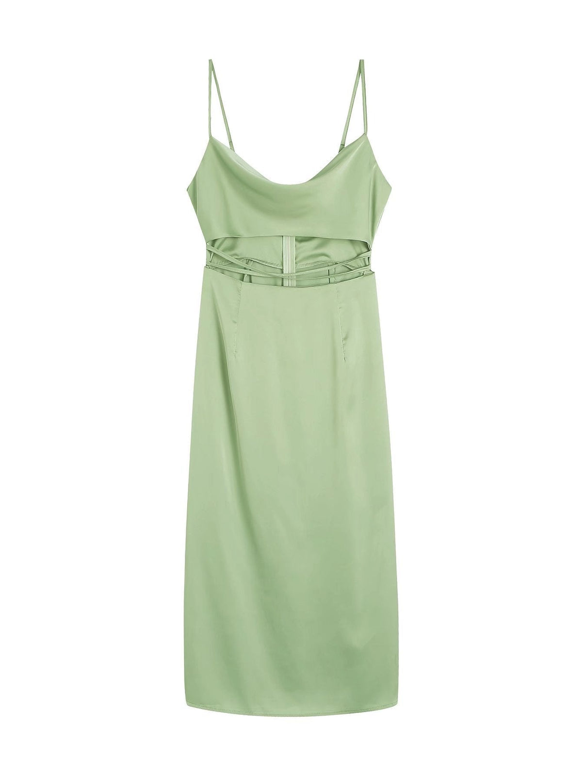 Kizzie Satin Cutout Maxi Dress Sage FINAL - View 3