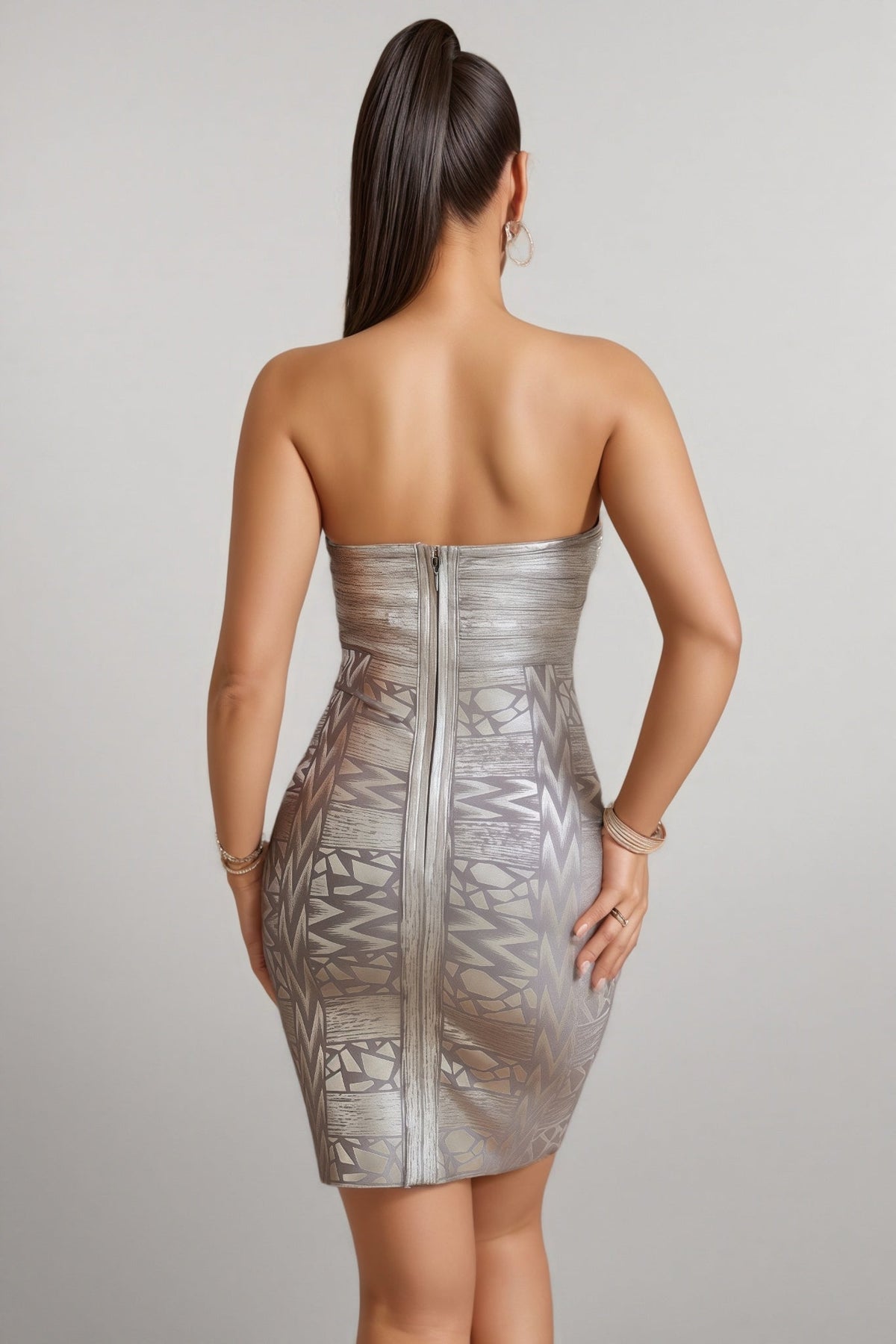 Strapless Sweetheart Rhinestone Bust Geometric Mini Dress - View 4