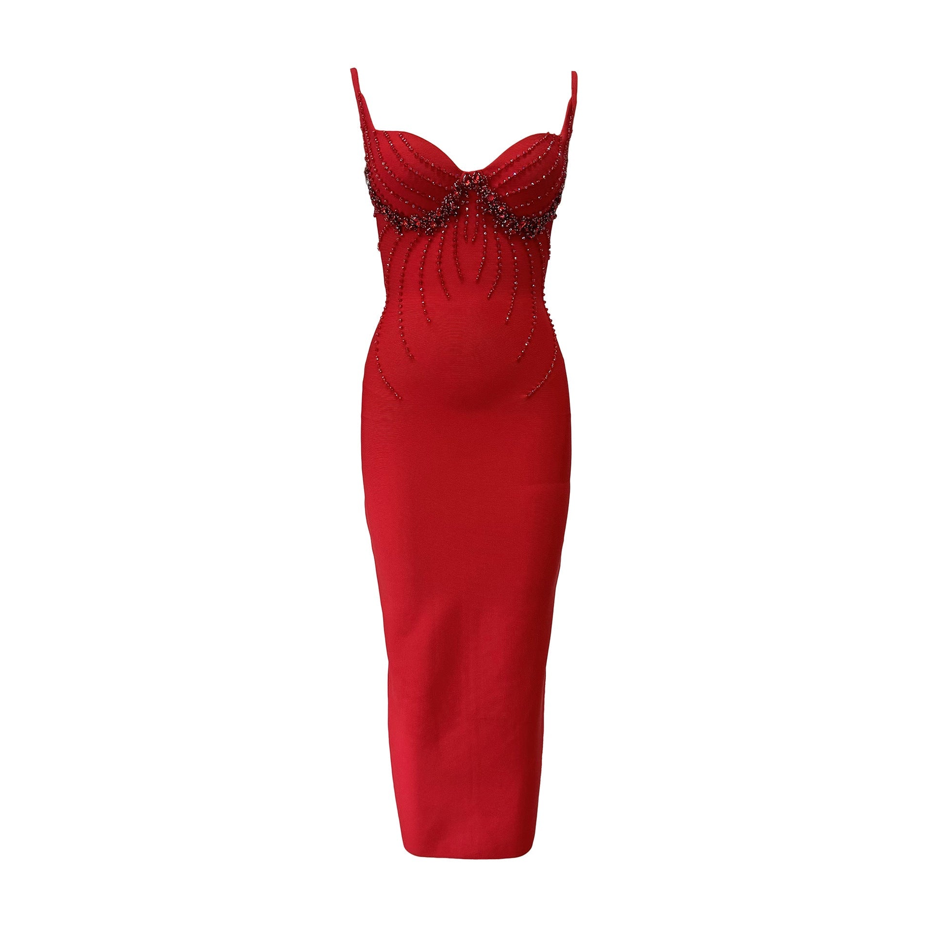 V neck Bead Diamond Strap Bandage Dress Ladies Party Annual Meeting Dress - Fashionpara