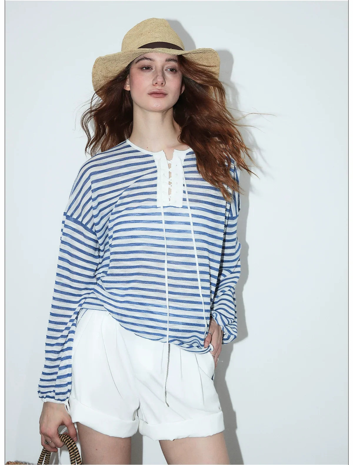 Nautical Lace-Up Striped Top