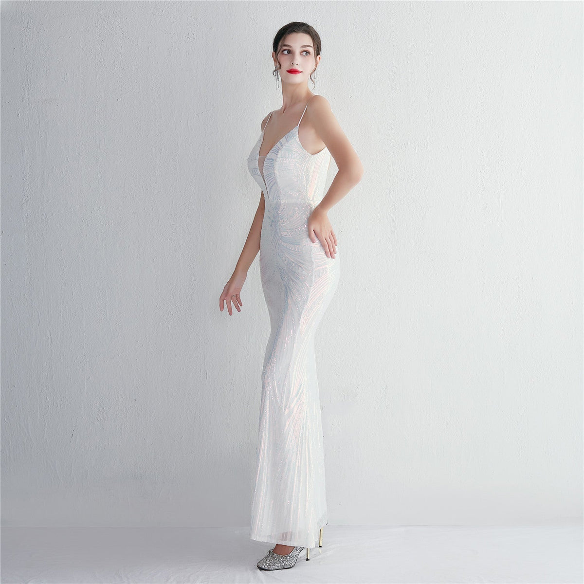 Sequin V-Neck Backless Mermaid Gown