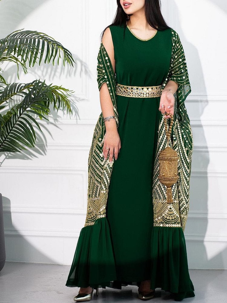 Elegant Bat Sleeve Cape Coat Dress - Stylish Two-Piece Set