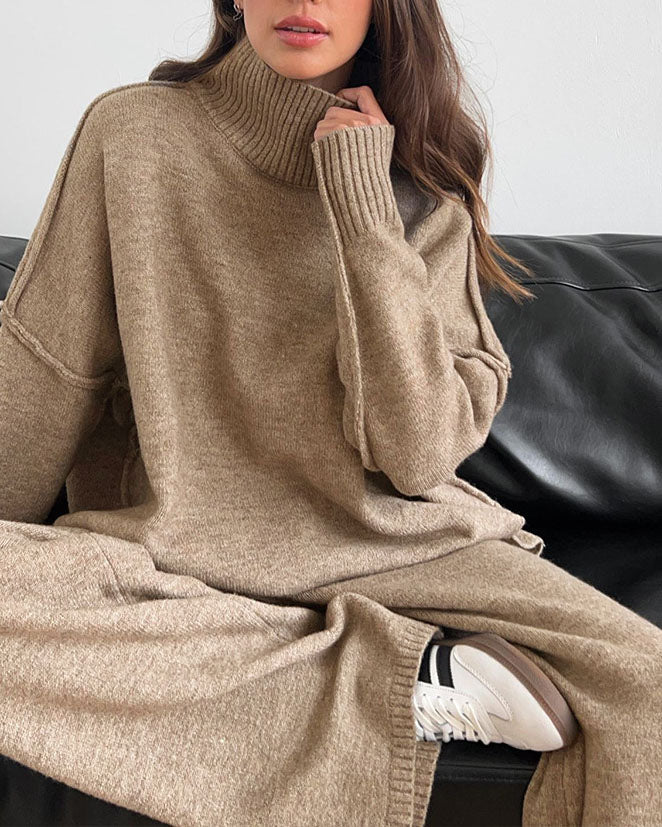Chic Slouchy Turtleneck Sweater and Pants Suit Set