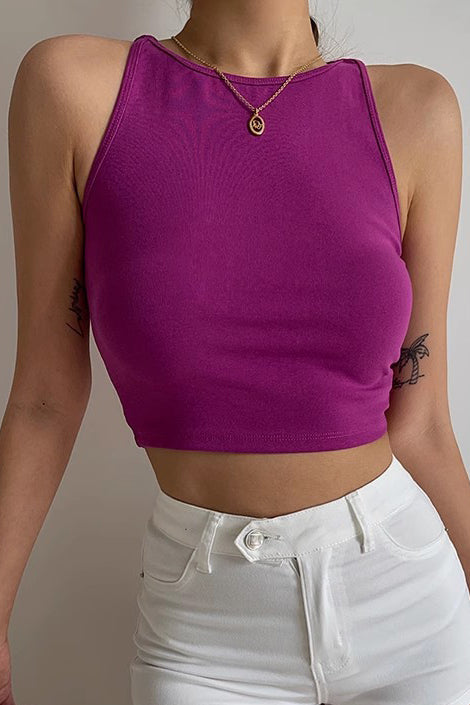 Sleeveless Crew Neck Tank Tops Fitted Shirt