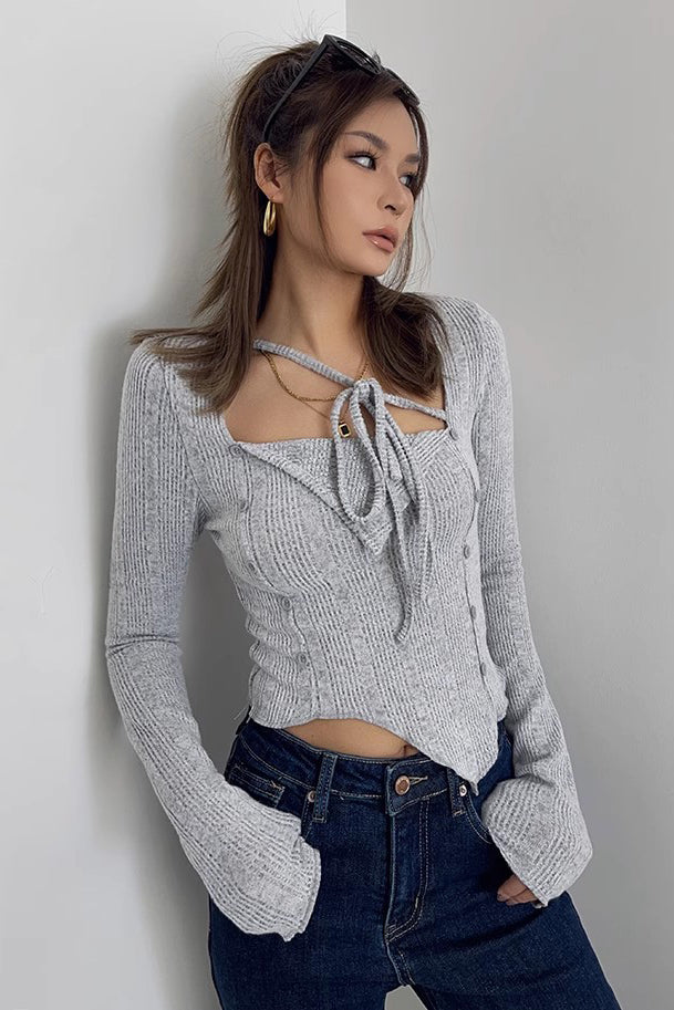 Asymmetrical Hem Rib-Knit Sweater Top for Effortless Style