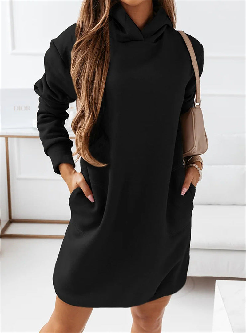Mid-length pockets hooded sweatshirt dress  Fashionpara