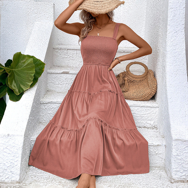 Smocked Square Neck Strappy Tiered Midi Dress 14