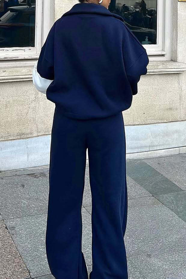 Thrifted Vibes Half-Open Pullover and Pants Set for Comfort