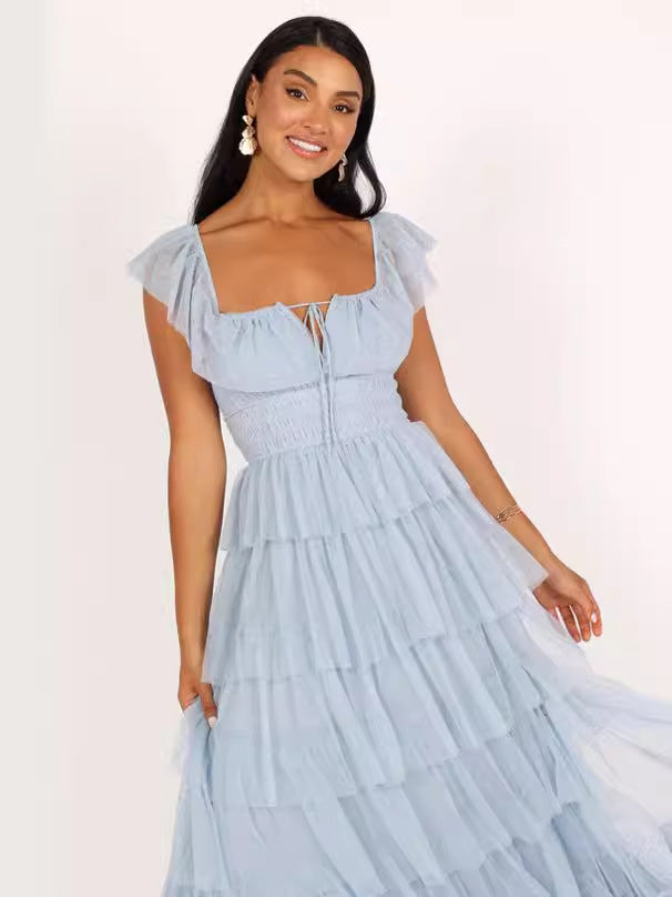 Tulle Midi Dress  - Light Blue - Fashionpara