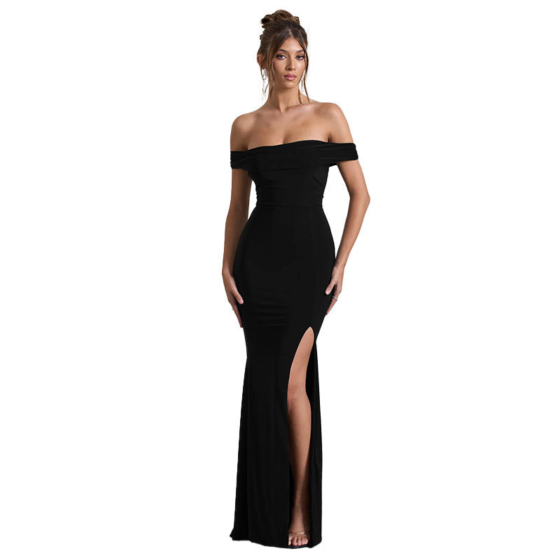 Off Shoulder Ruched High Slit Mermaid Maxi Gown 17