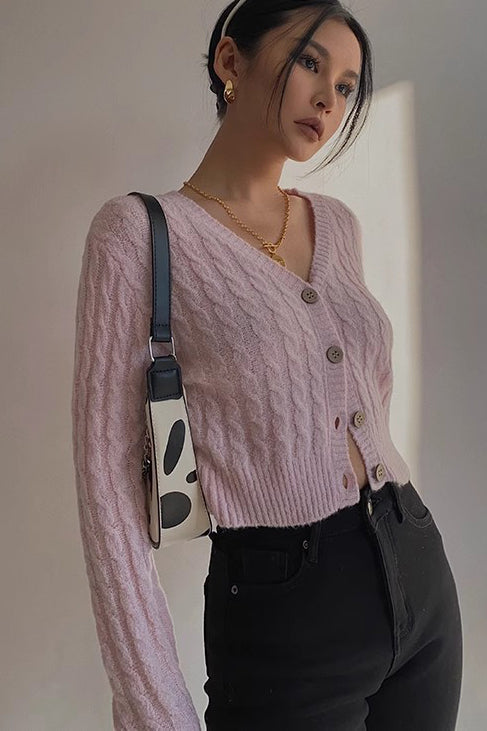 Orro Shop Long Sleeve Cable Knit Open Front Cardigan Sweater