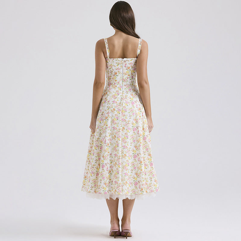 Floral Print Sweetheart Corset Flared Maxi Dress 8