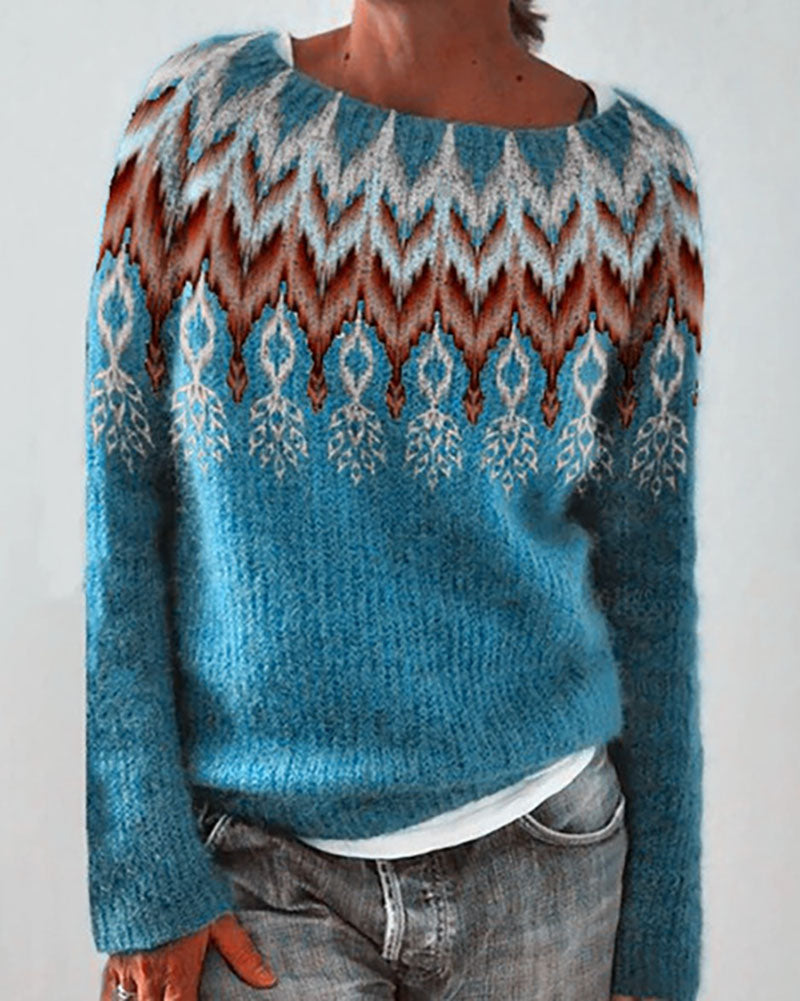 ShoptheCIC Indiana Feather Pattern Pullover Sweater