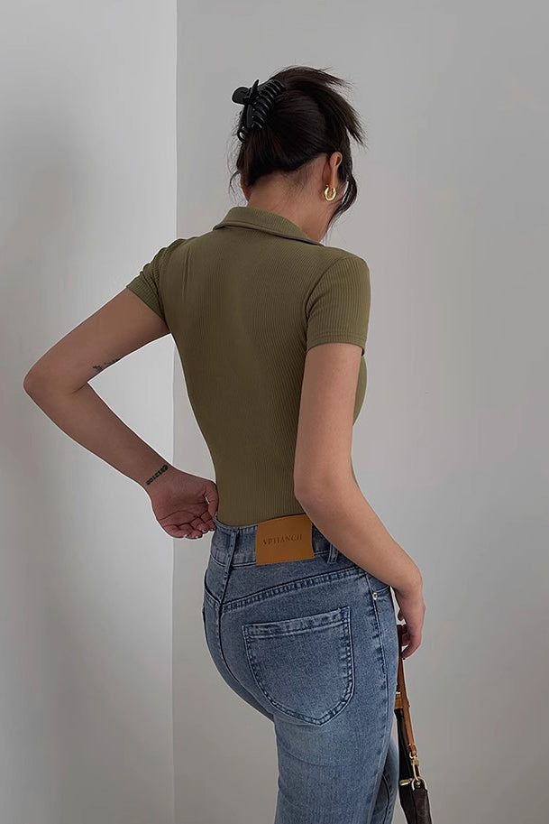 Short Sleeve Wrap V Neck Ribbed Tank Tops