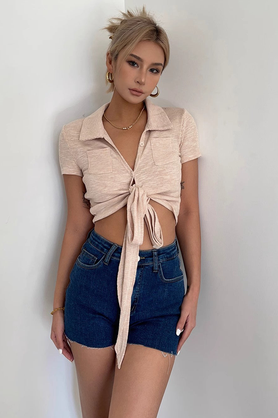 Raw Trim Buckle Detail Slant Pocket Denim Shorts