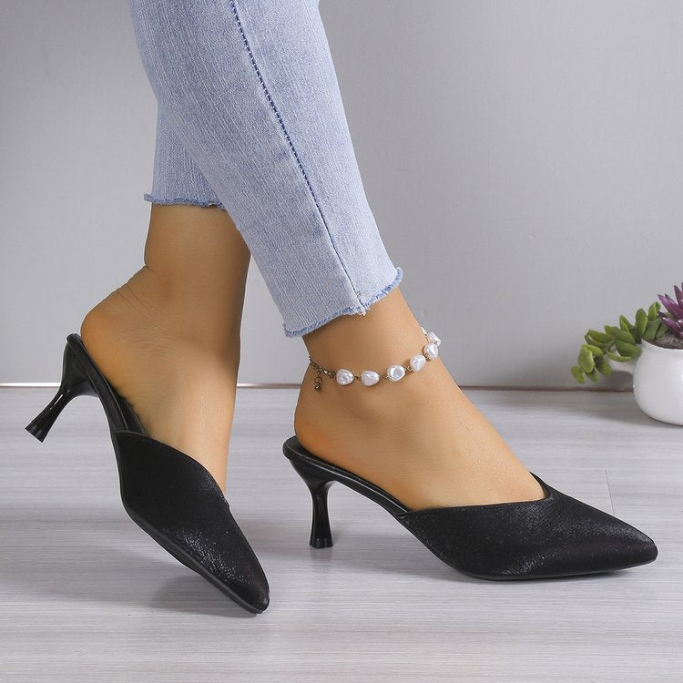 Suede stiletto high heel pointed toe mules
