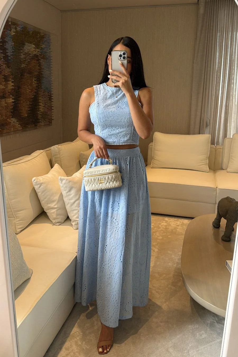 Vacation Sleeveless Vest Top Lace Skirt Two-Piece Set