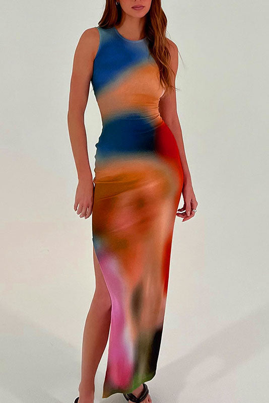 Never Too Late Sleeveless Print Dress