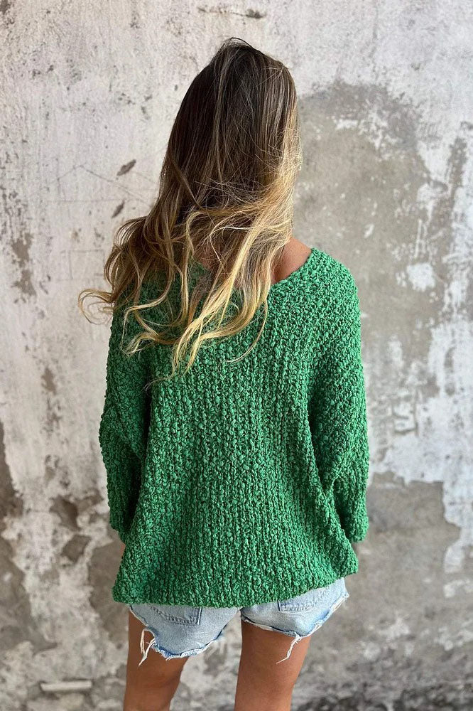Chunky Knitted V-Neck Long-Sleeved Cozy Sweater