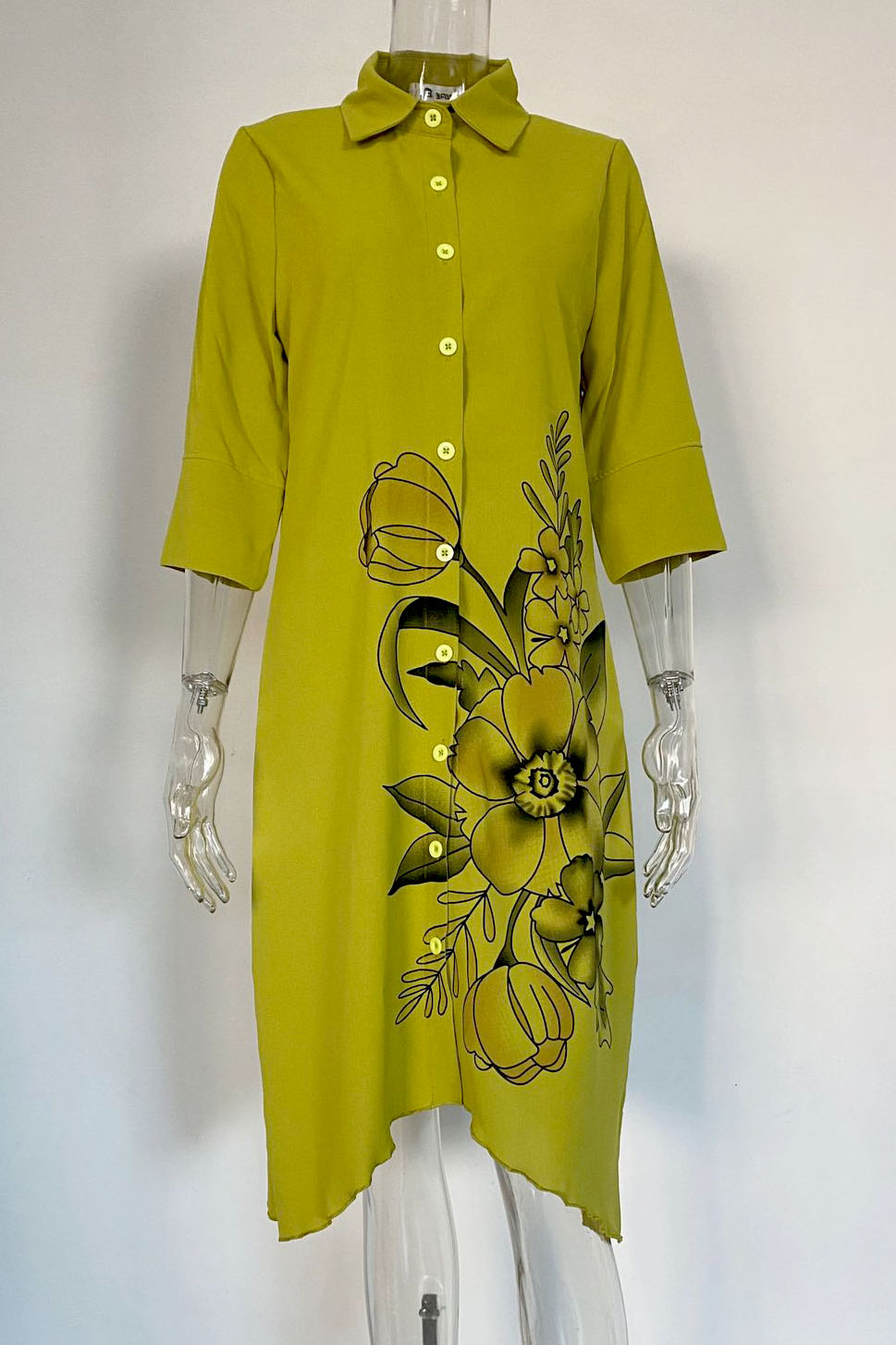 Loose printed mid-length irregular lapel dress