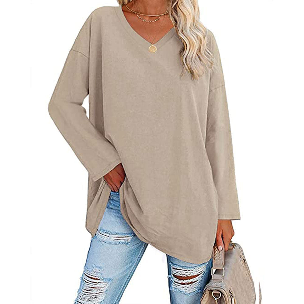 Oversized V-Neck Long Sleeve Tunic Top