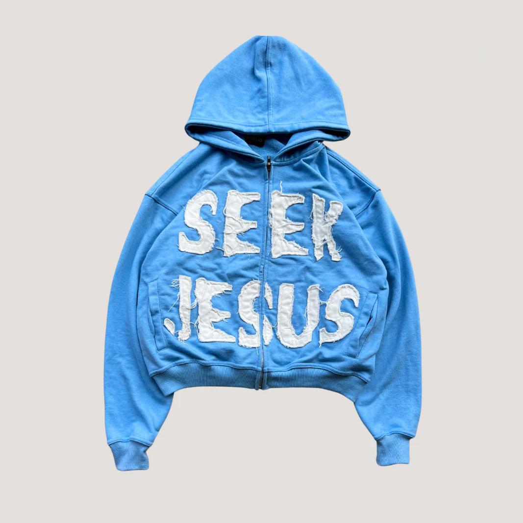 Letter Print Hooded Zip-Up Hoodie