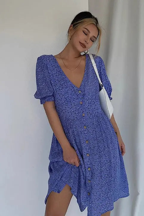 Floral Print Short Sleeve Dress  Fashionpara